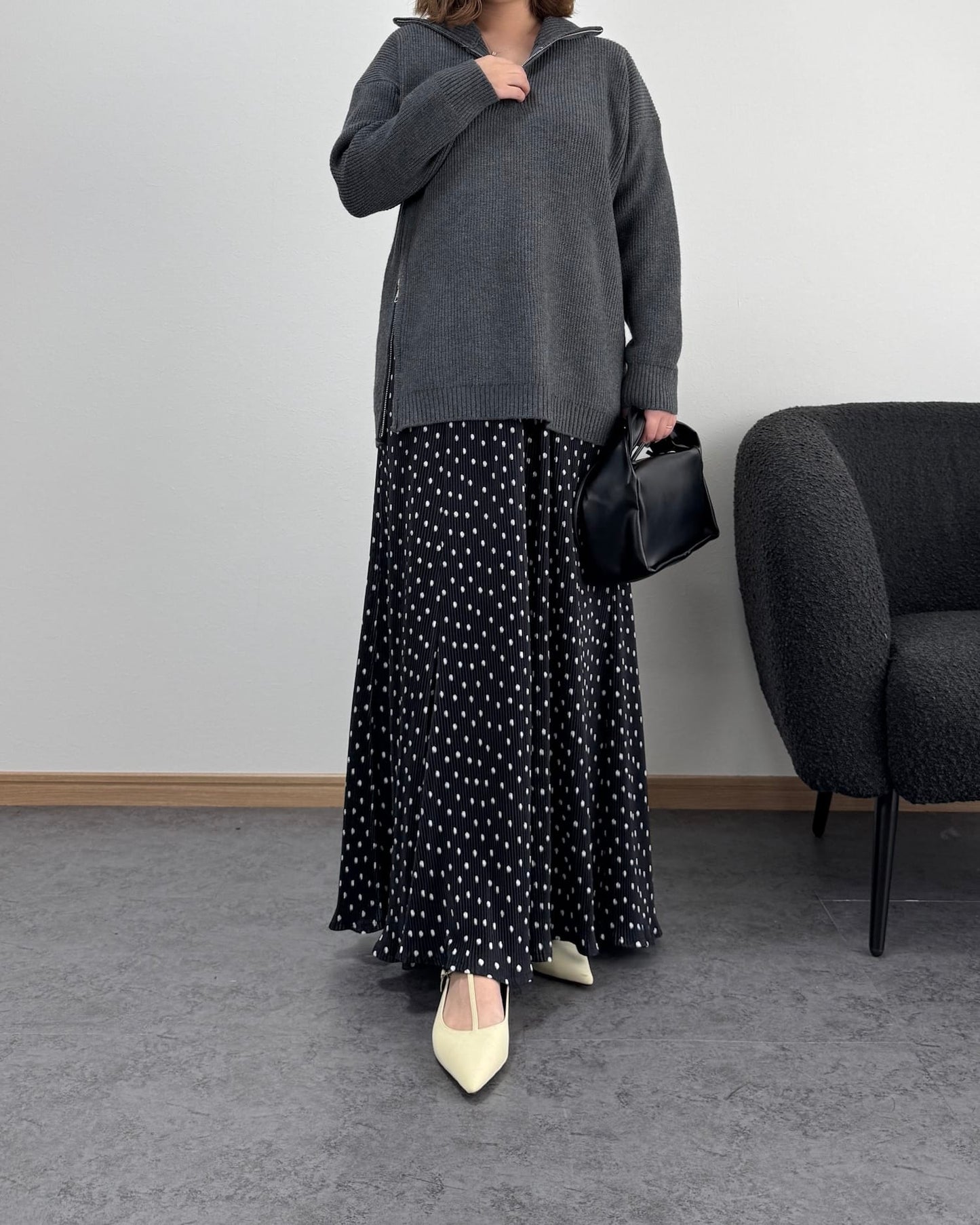 タートルジップリブニット