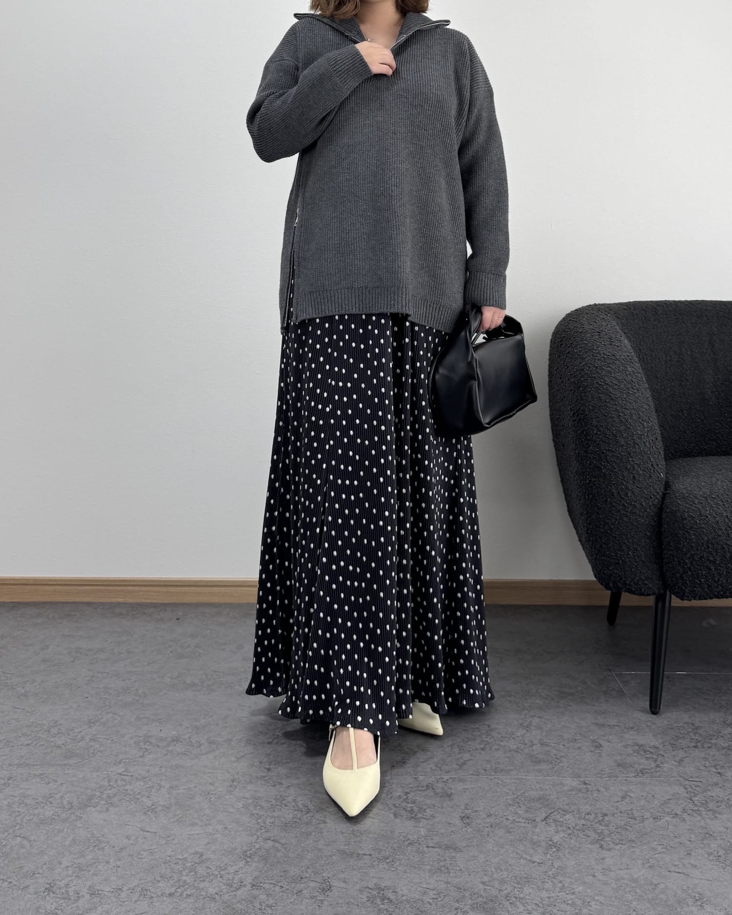 タートルジップリブニット