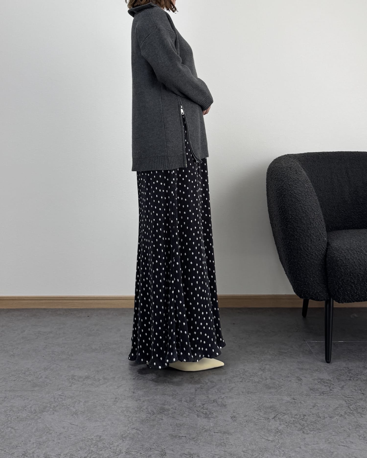 タートルジップリブニット