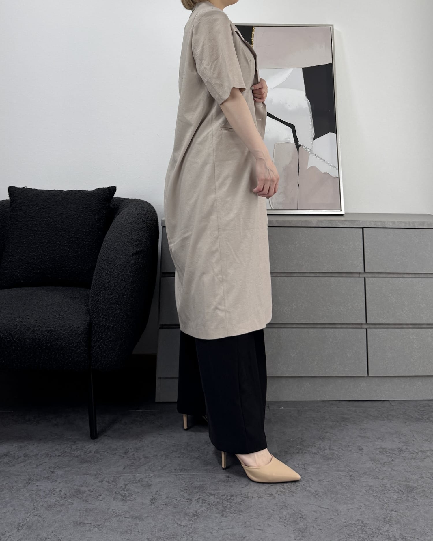 Y's 22SS シワ加工 半袖 ロングジャケット 黒2 Y's BORN PRODUCT] THIN COTTON TWILL COLLAR CUT OFF