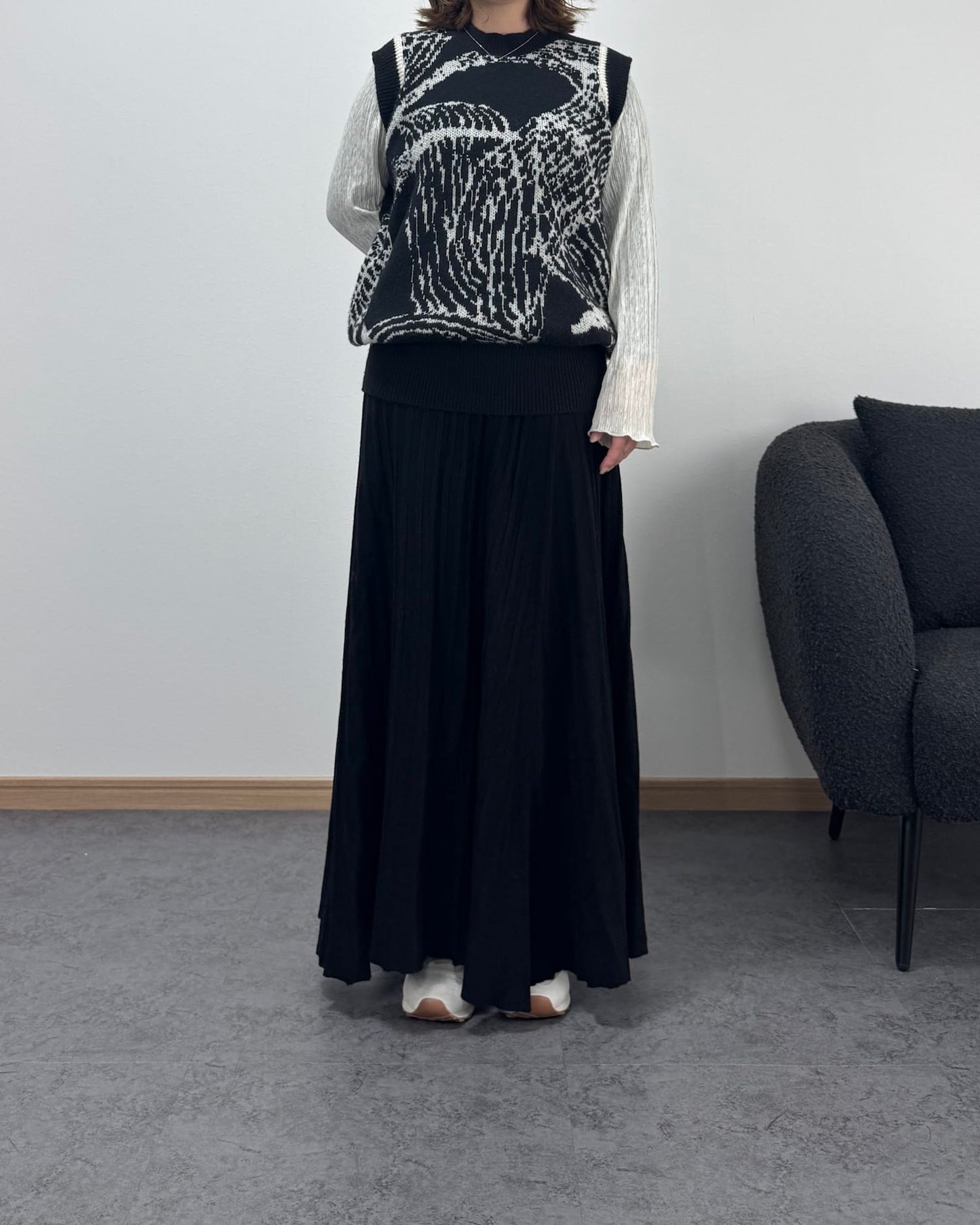 総柄モノトーンニットベスト