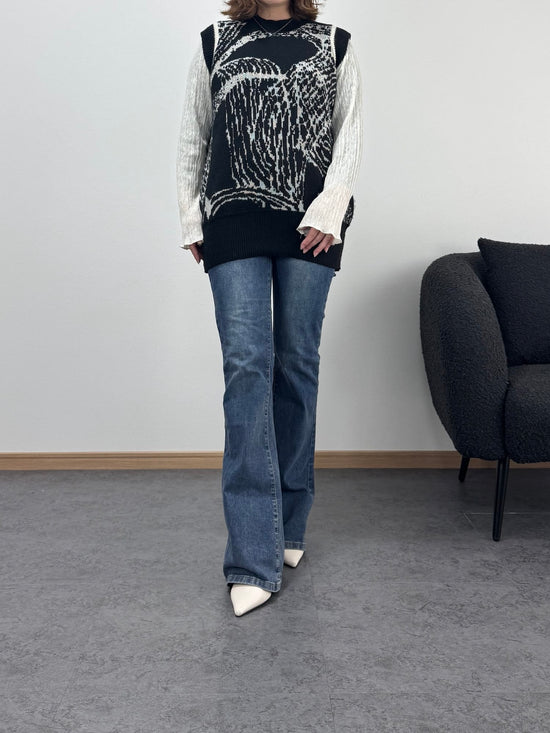 総柄モノトーンニットベスト