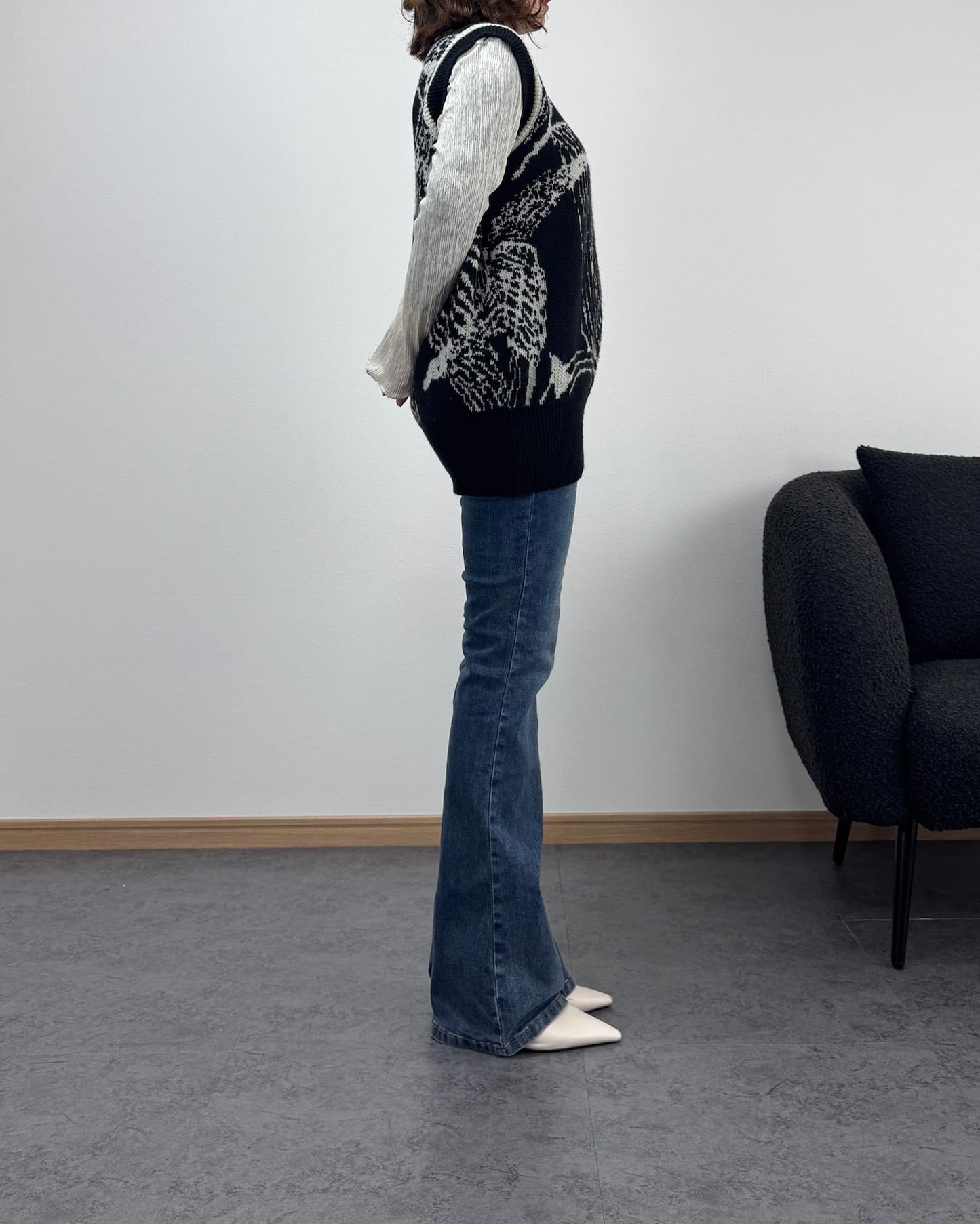 総柄モノトーンニットベスト