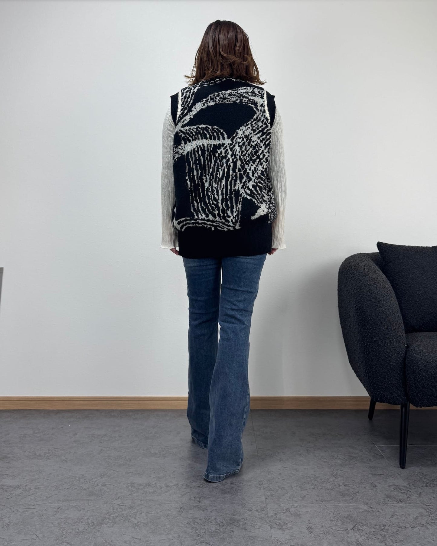 総柄モノトーンニットベスト