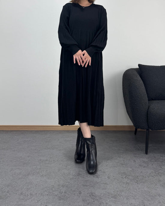 プリーツハイウエスト切り替えワンピース