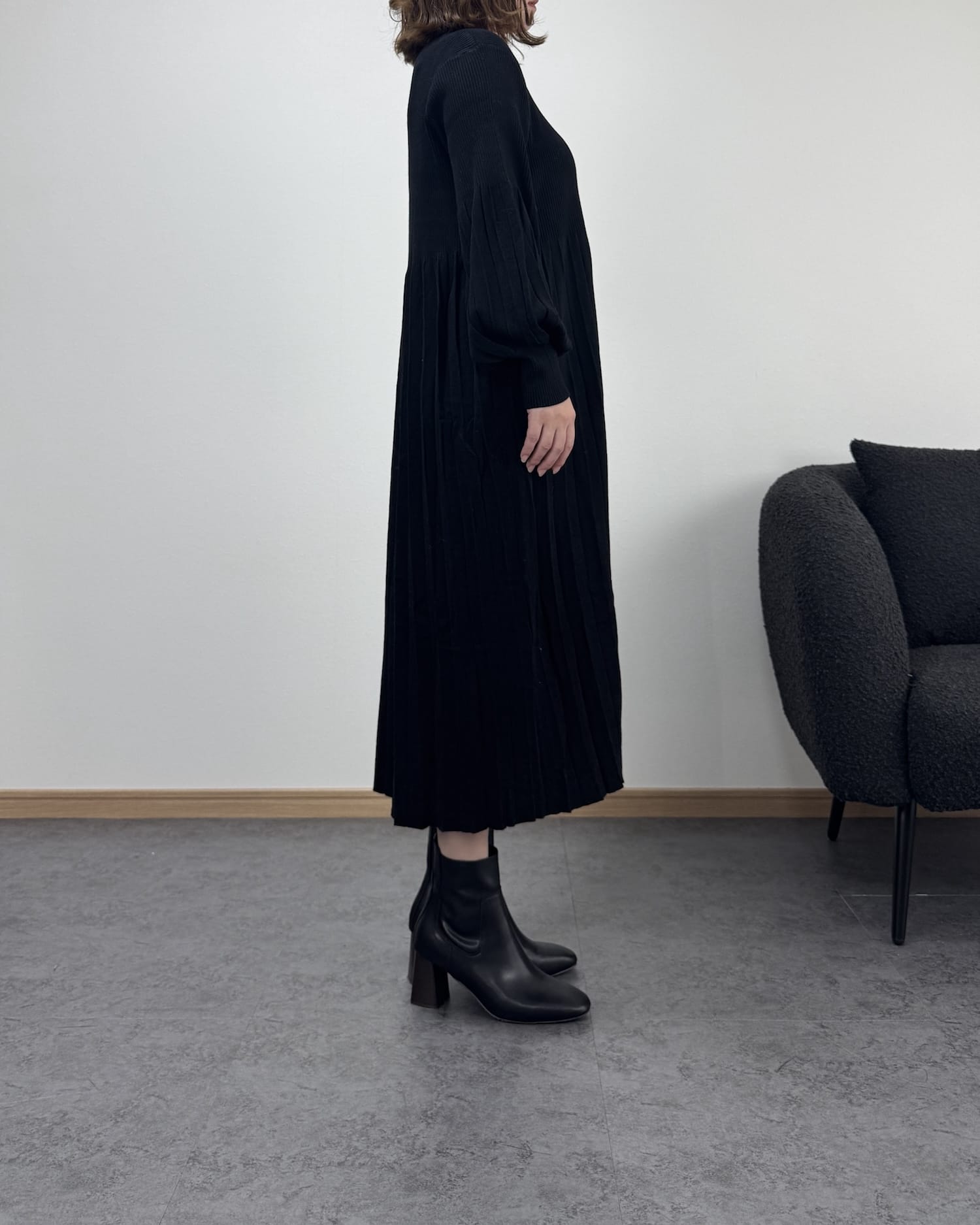 プリーツハイウエスト切り替えワンピース