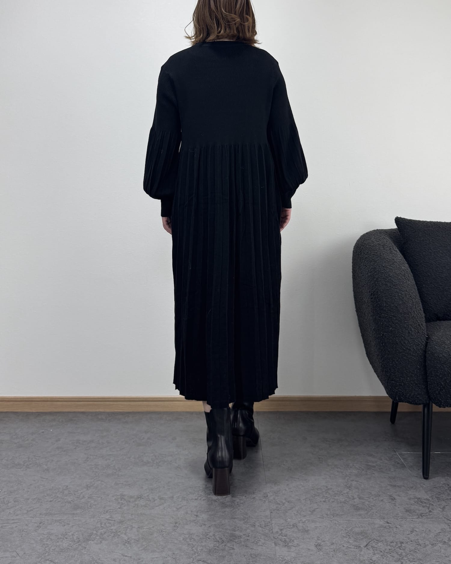 プリーツハイウエスト切り替えワンピース