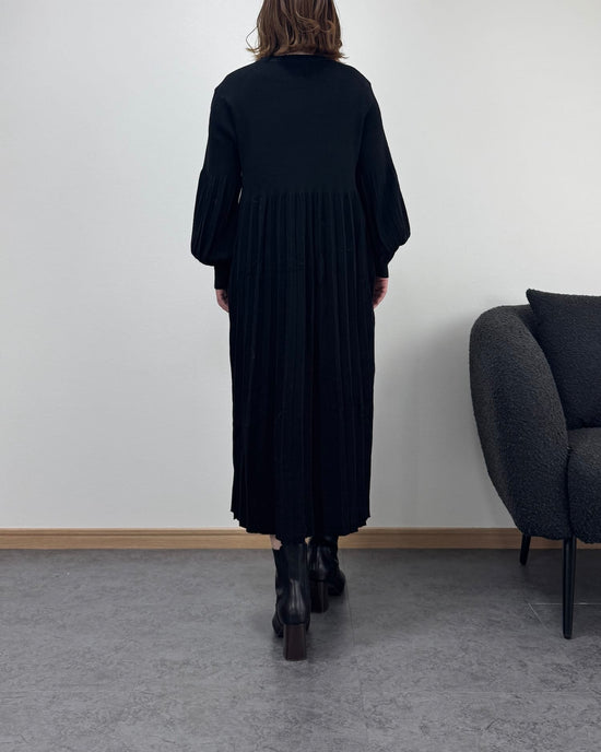 プリーツハイウエスト切り替えワンピース