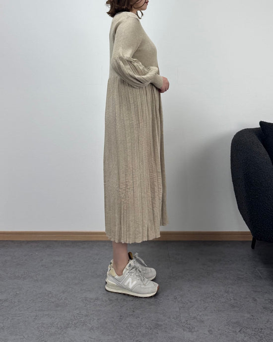 プリーツハイウエスト切り替えワンピース