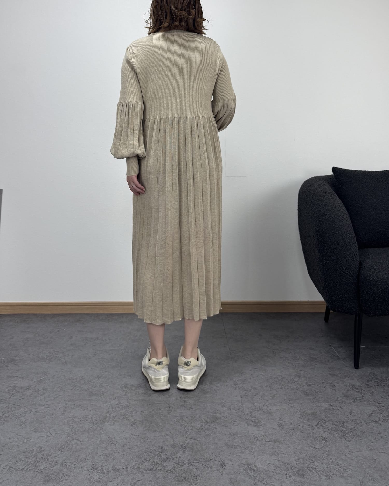 プリーツハイウエスト切り替えワンピース