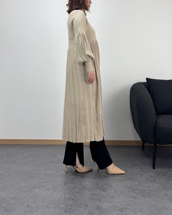 プリーツハイウエスト切り替えワンピース