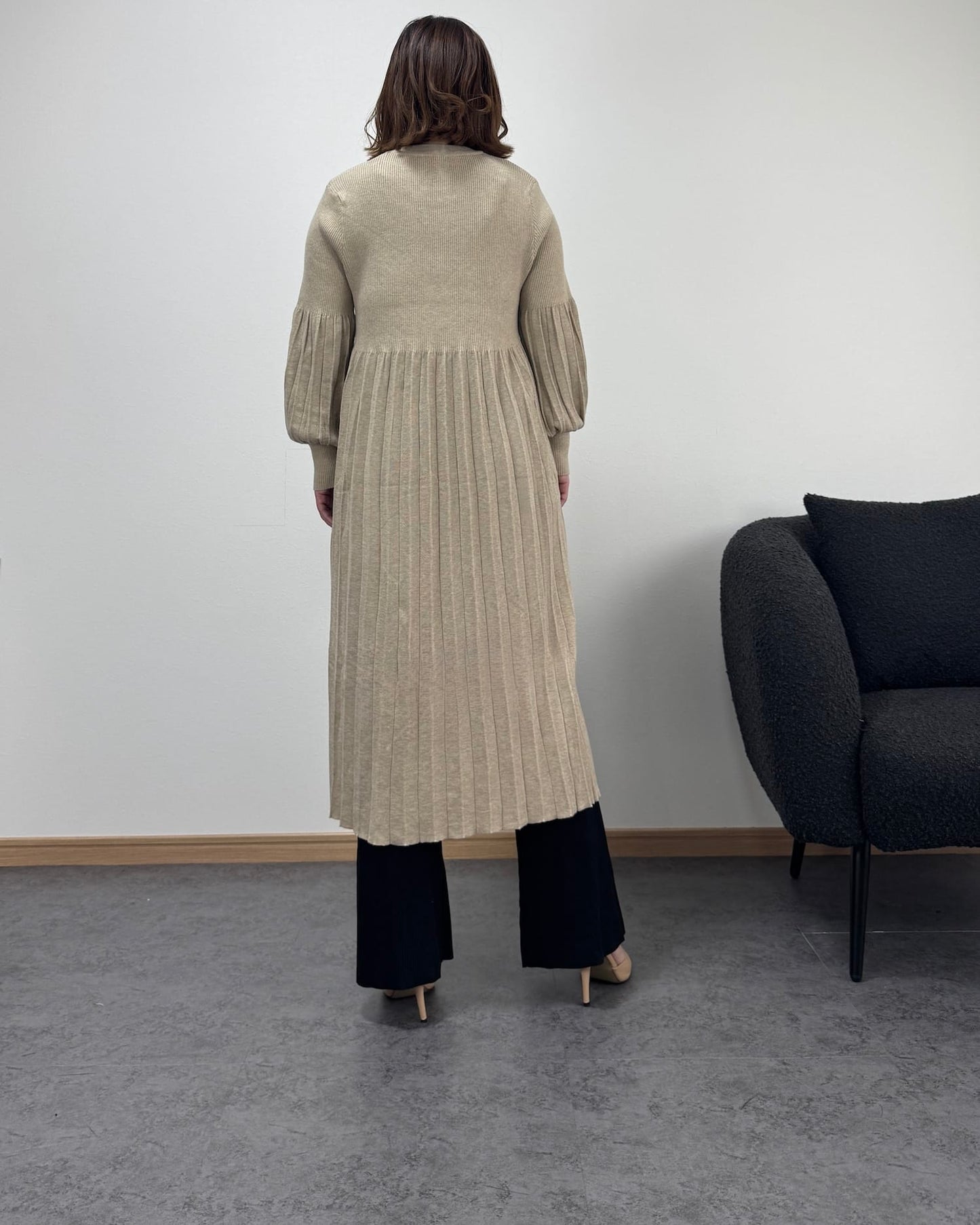 プリーツハイウエスト切り替えワンピース