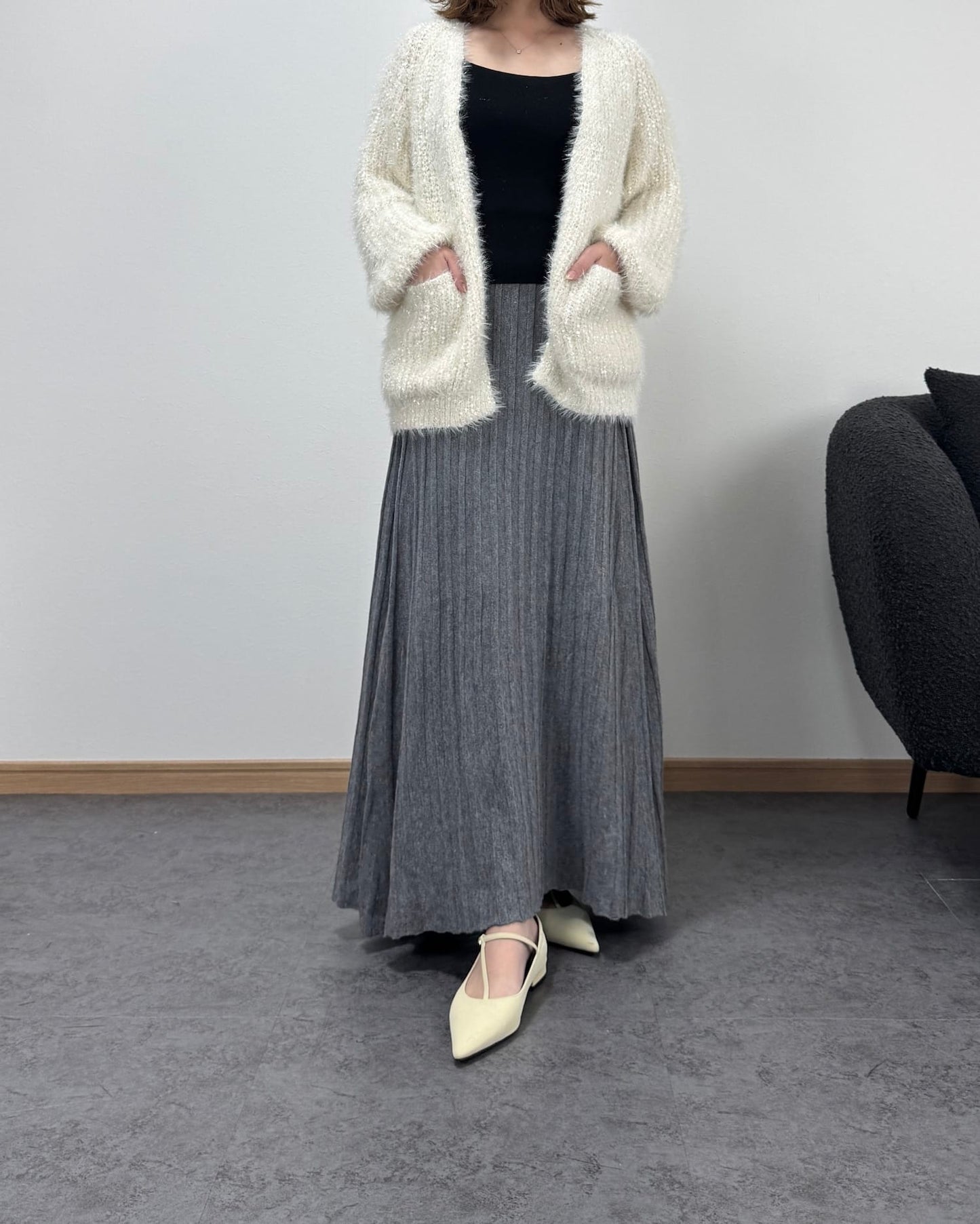 リボン編みラメニットカーディガン