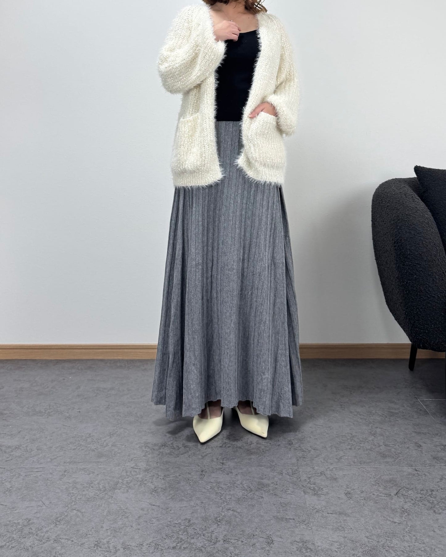 リボン編みラメニットカーディガン