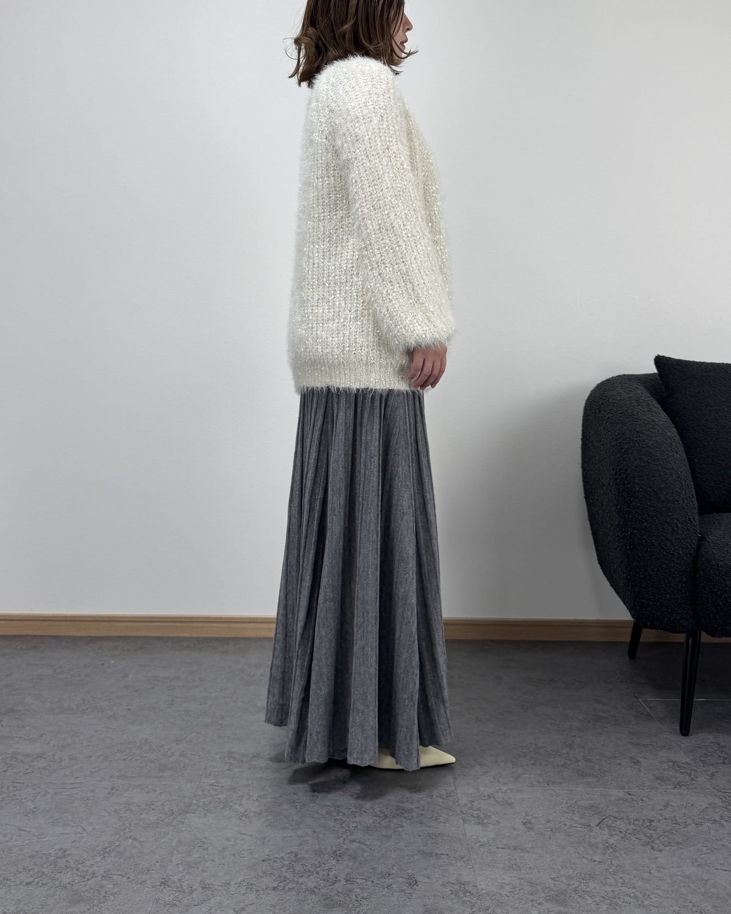 リボン編みラメニットカーディガン