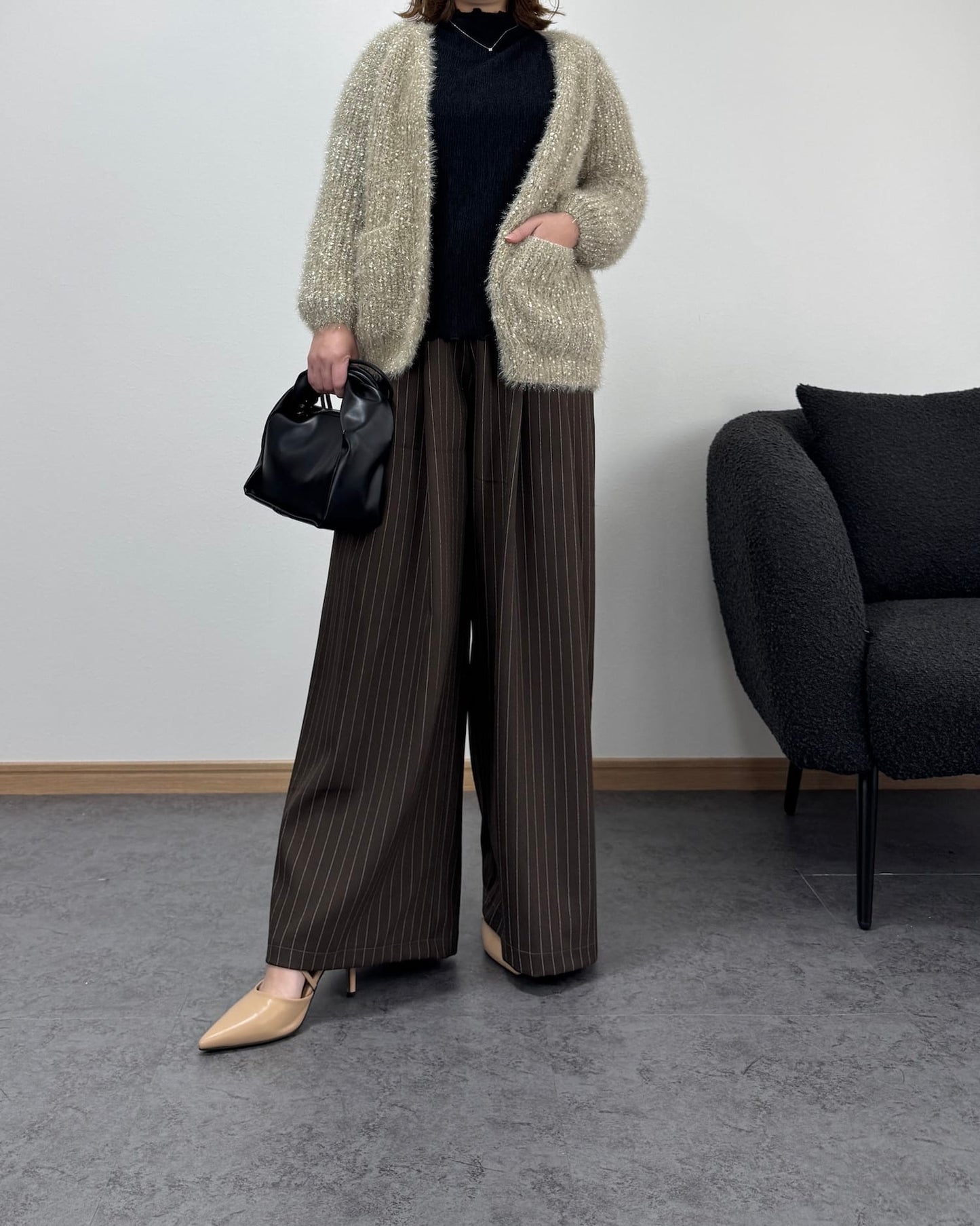 リボン編みラメニットカーディガン