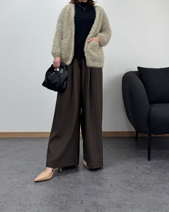 リボン編みラメニットカーディガン