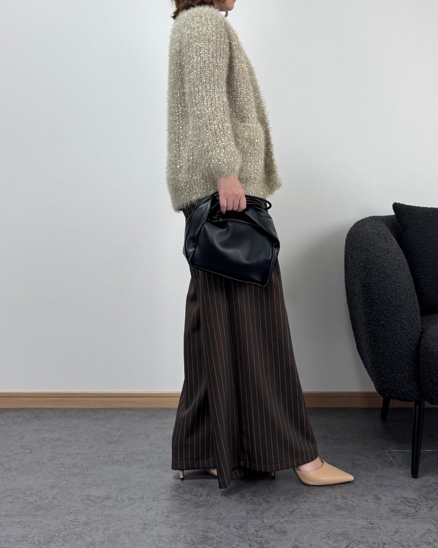 リボン編みラメニットカーディガン