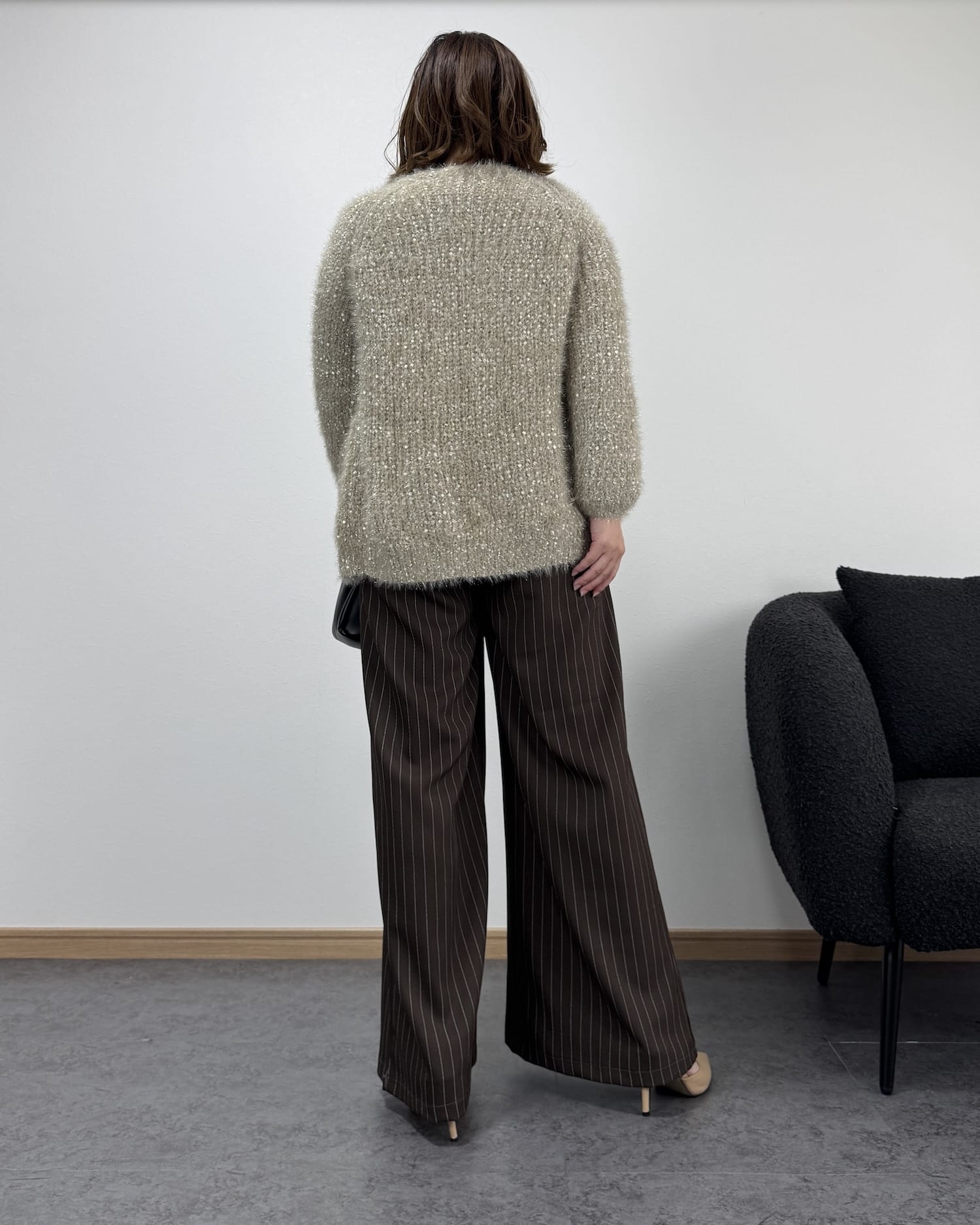 リボン編みラメニットカーディガン