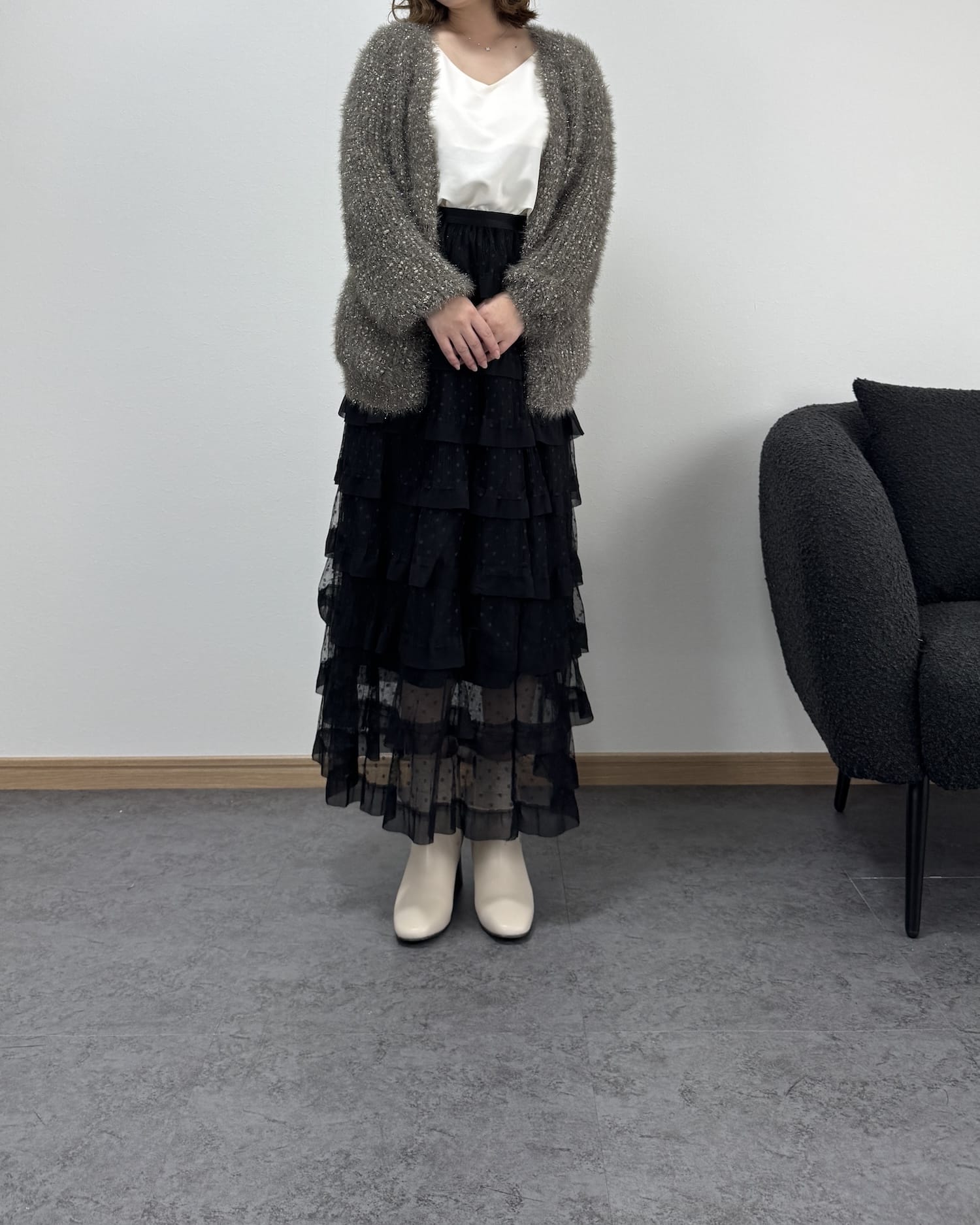 リボン編みラメニットカーディガン