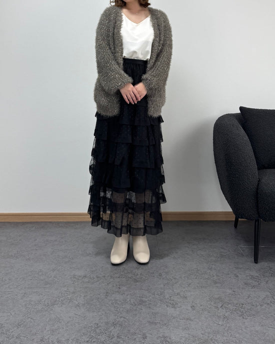 リボン編みラメニットカーディガン