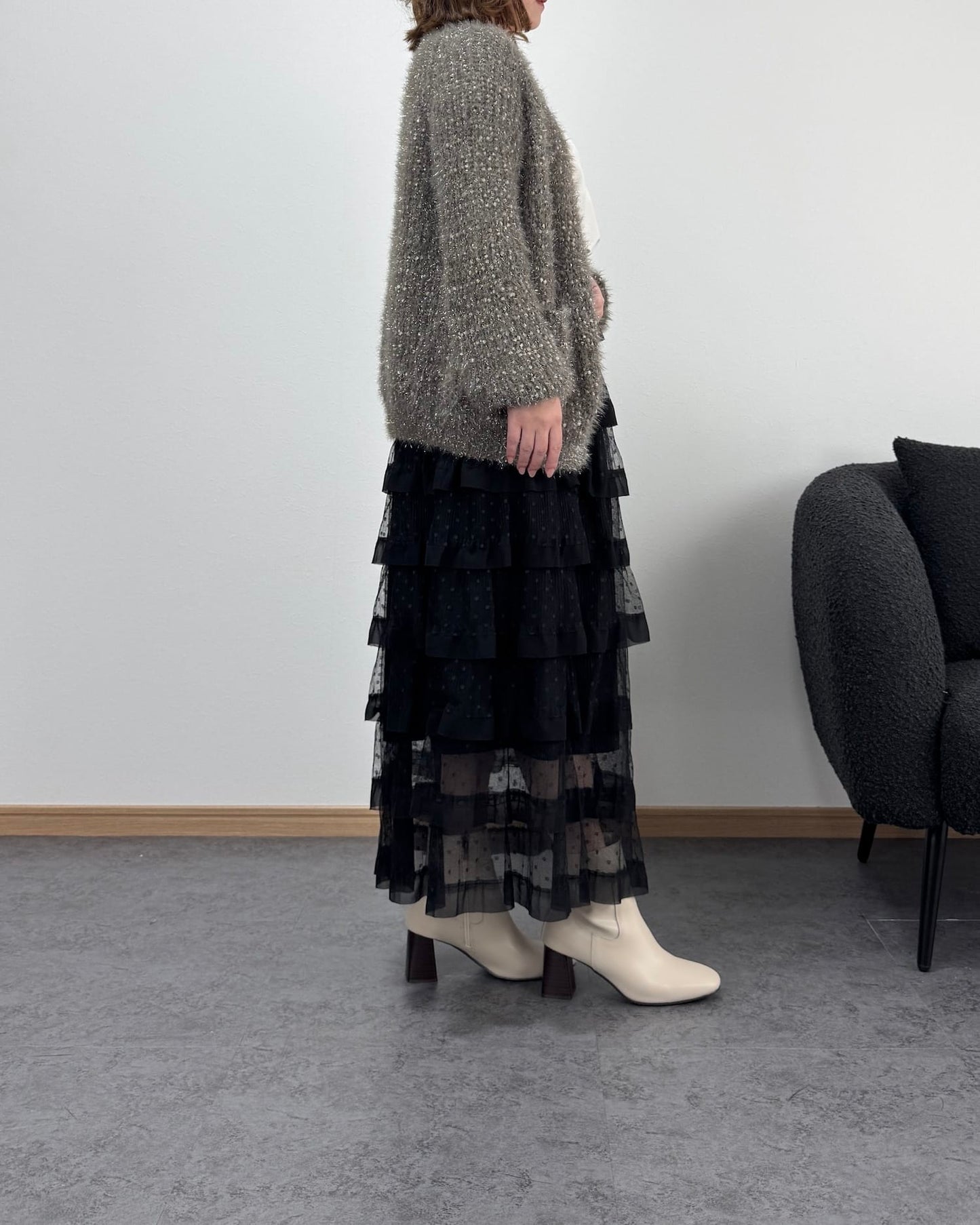 リボン編みラメニットカーディガン