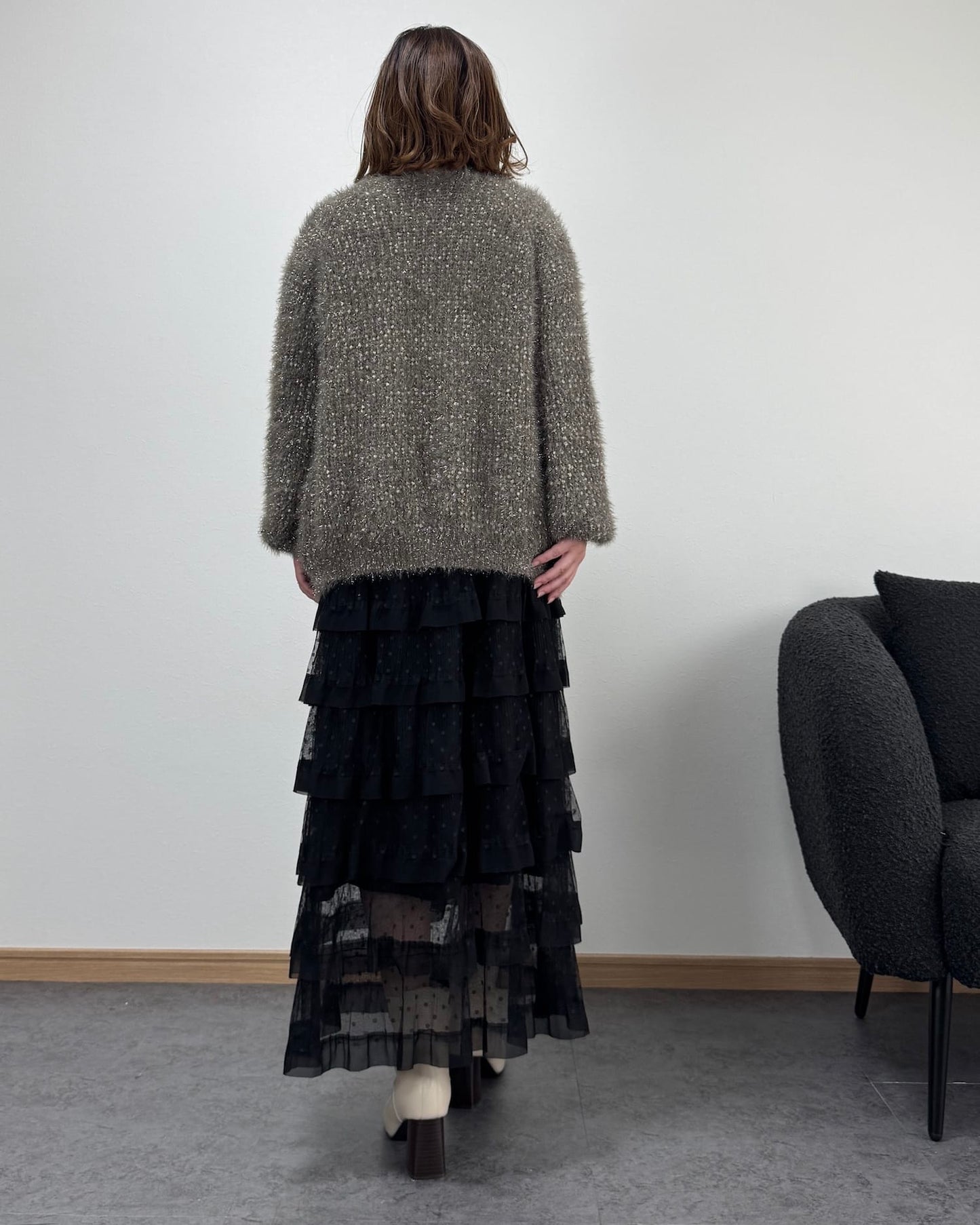 リボン編みラメニットカーディガン