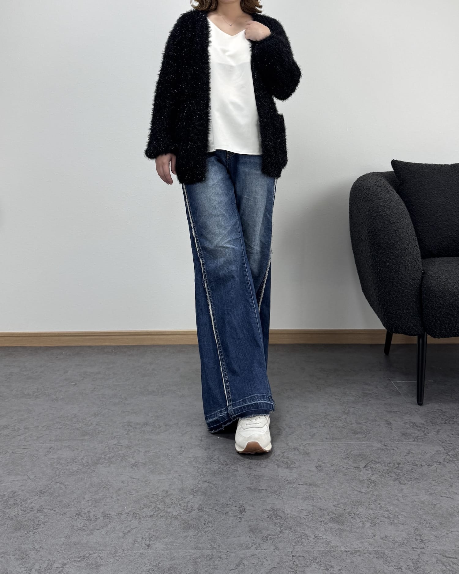 リボン編みラメニットカーディガン