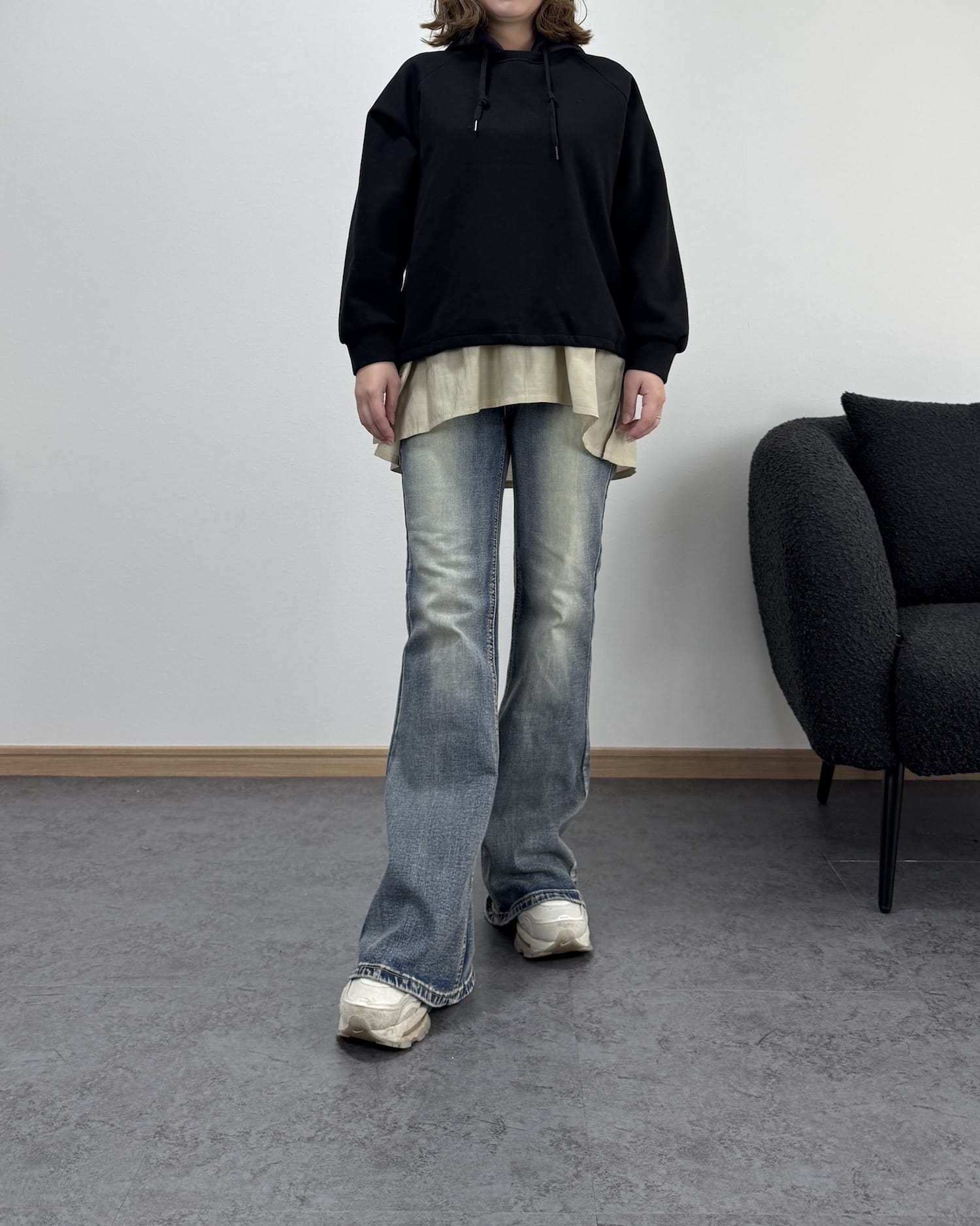 異素材コンビ裏起毛パーカー