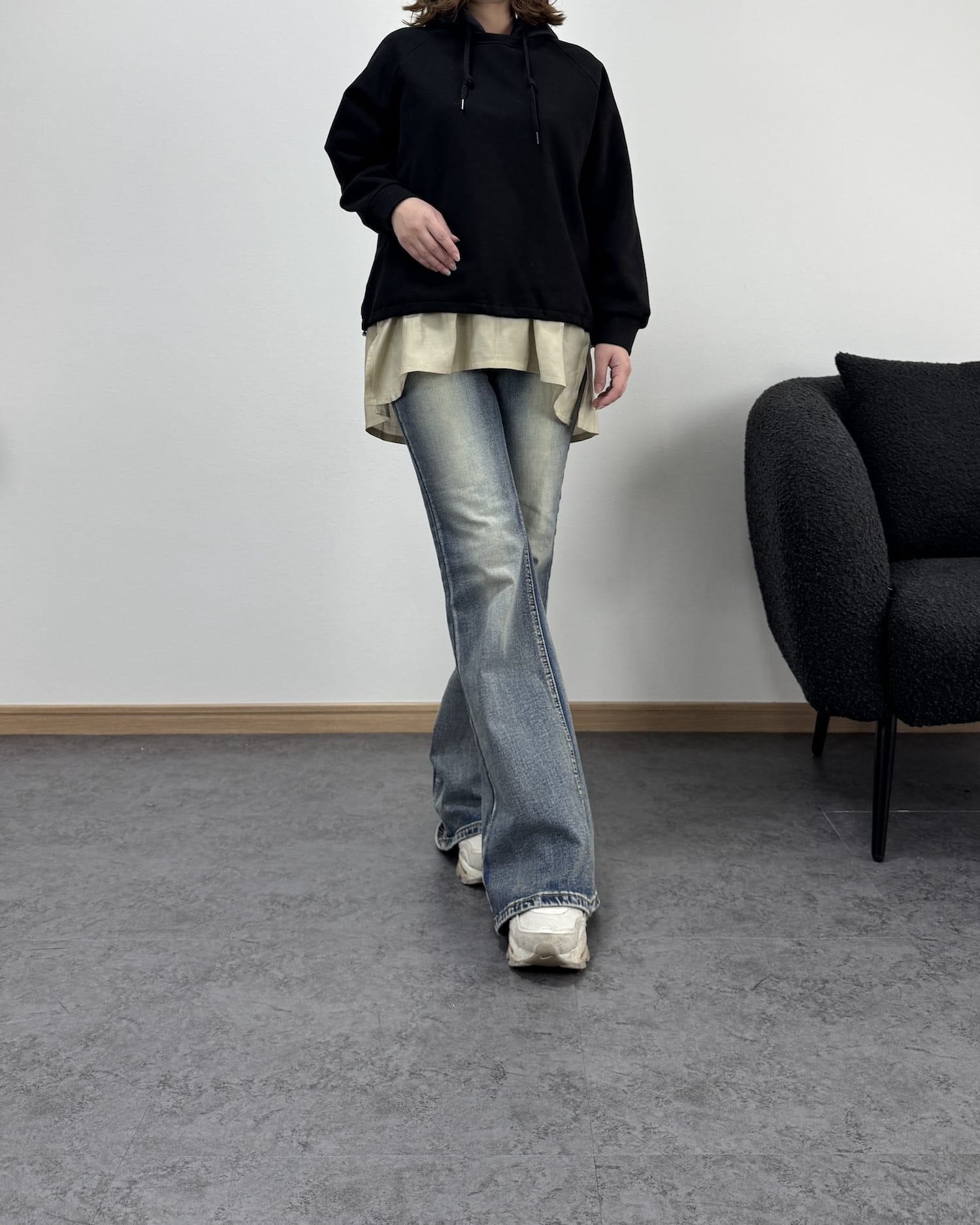 異素材コンビ裏起毛パーカー
