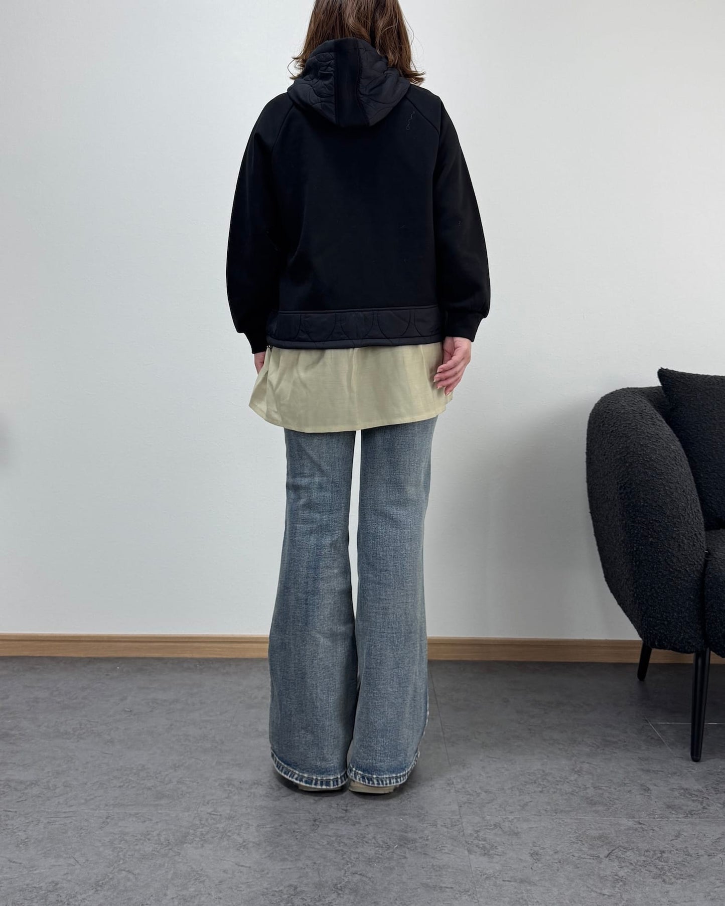 異素材コンビ裏起毛パーカー