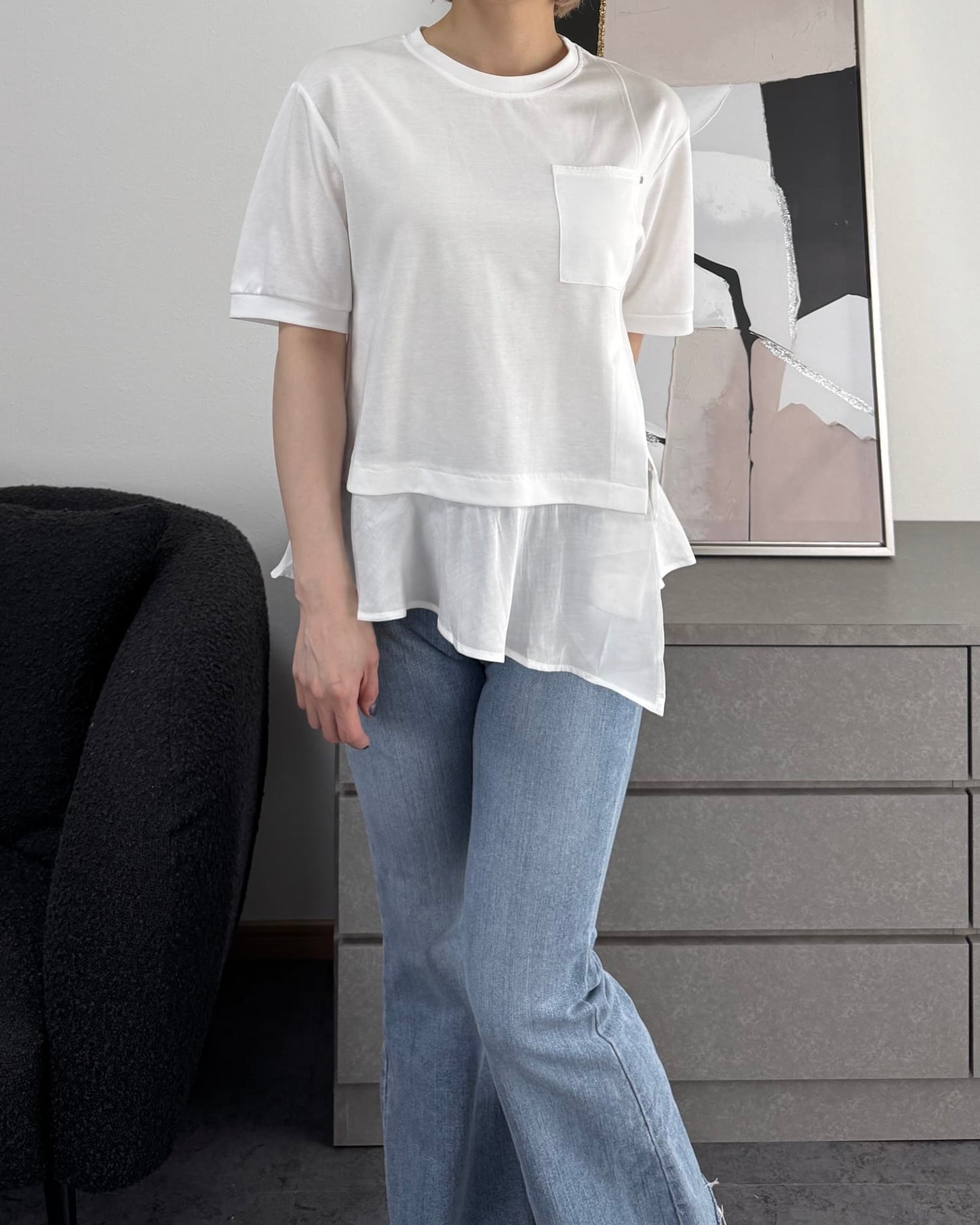 フリル切り替えデザインTシャツ