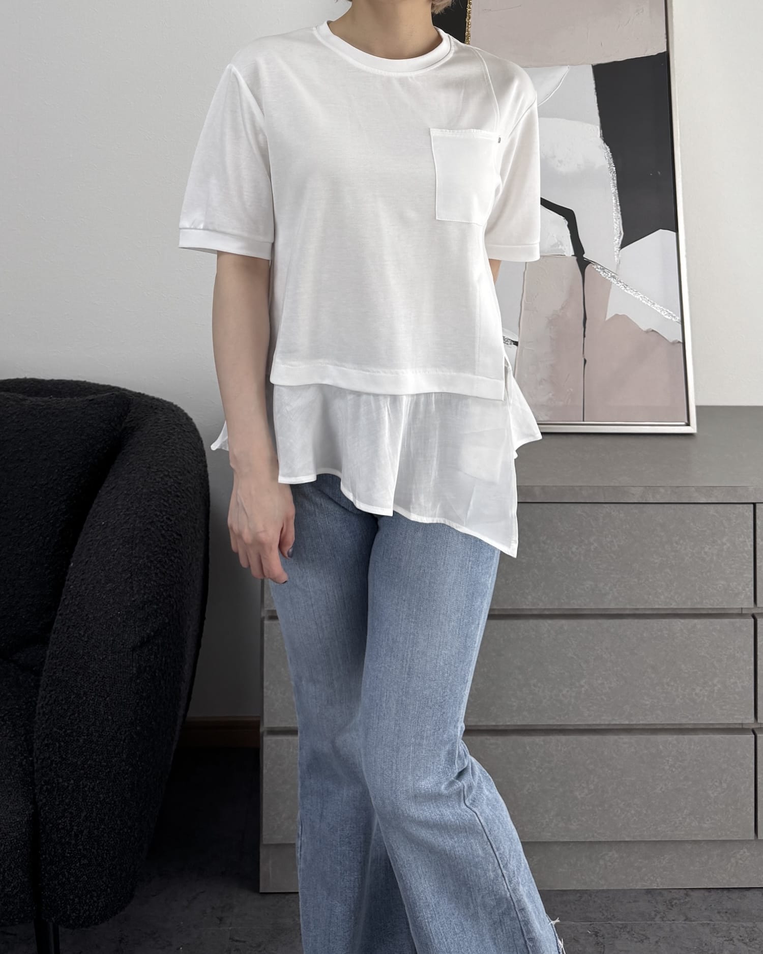 フリル切り替えデザインTシャツ