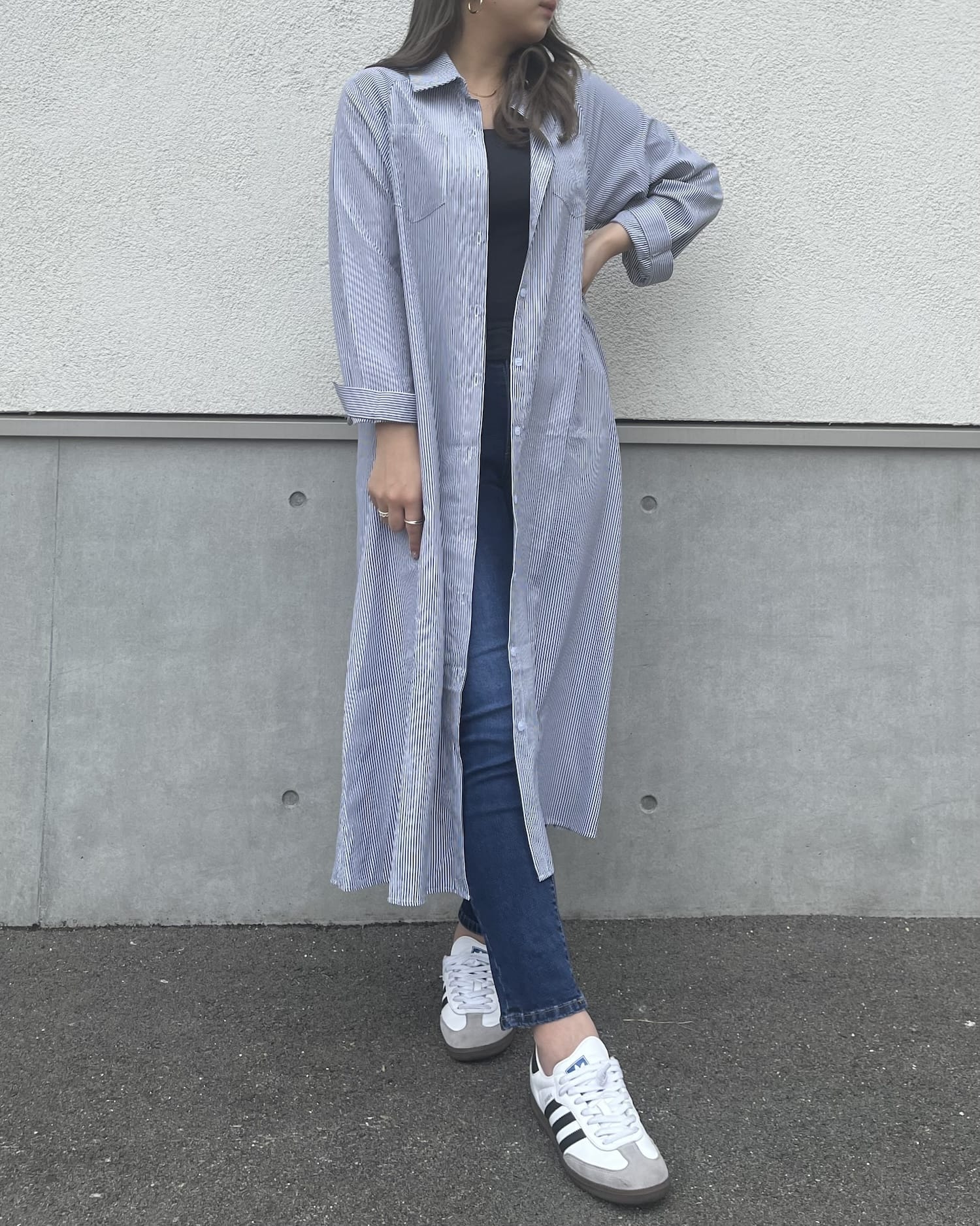 ストライプロングオーバーシャツ