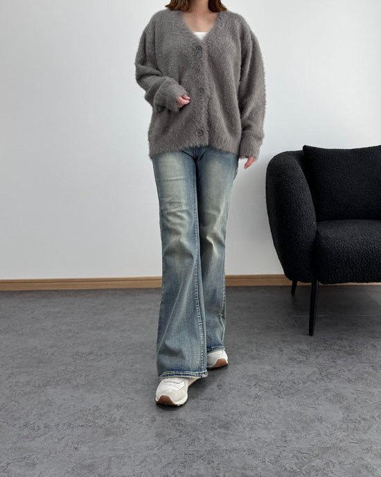 Vネックファーカーディガン