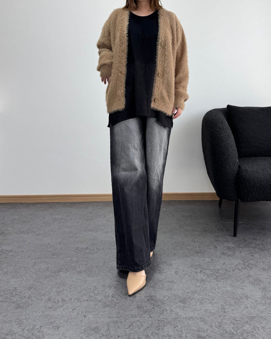 Vネックファーカーディガン