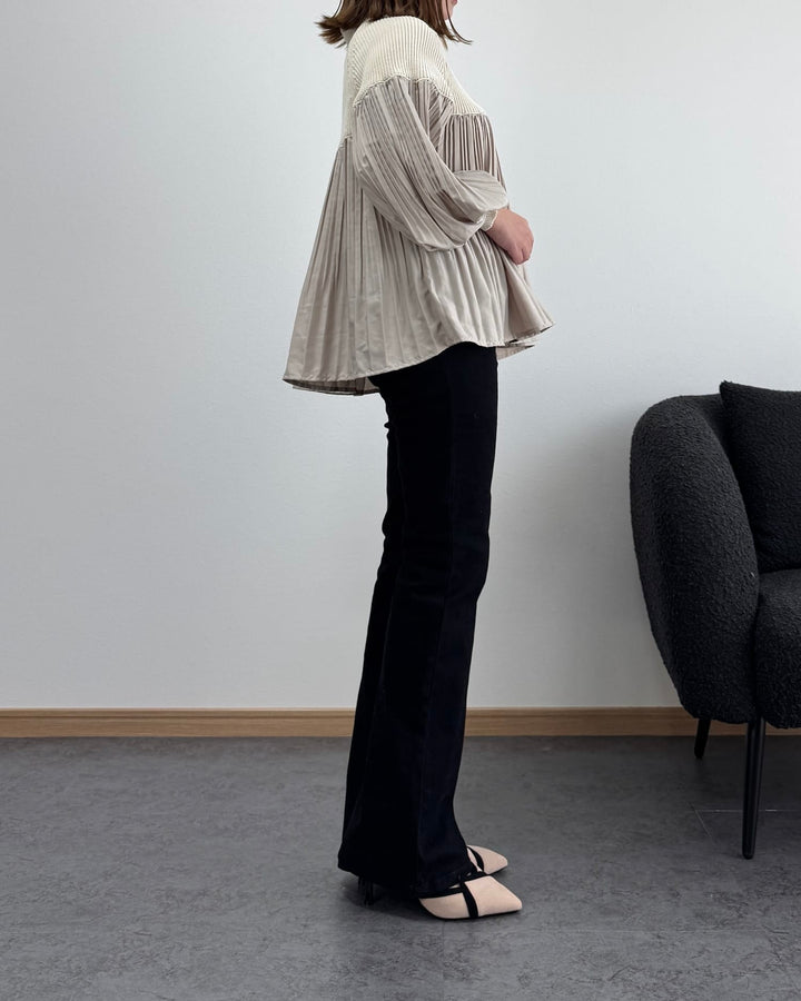プリーツ切り替えタートルトップス【O.W-beside-】