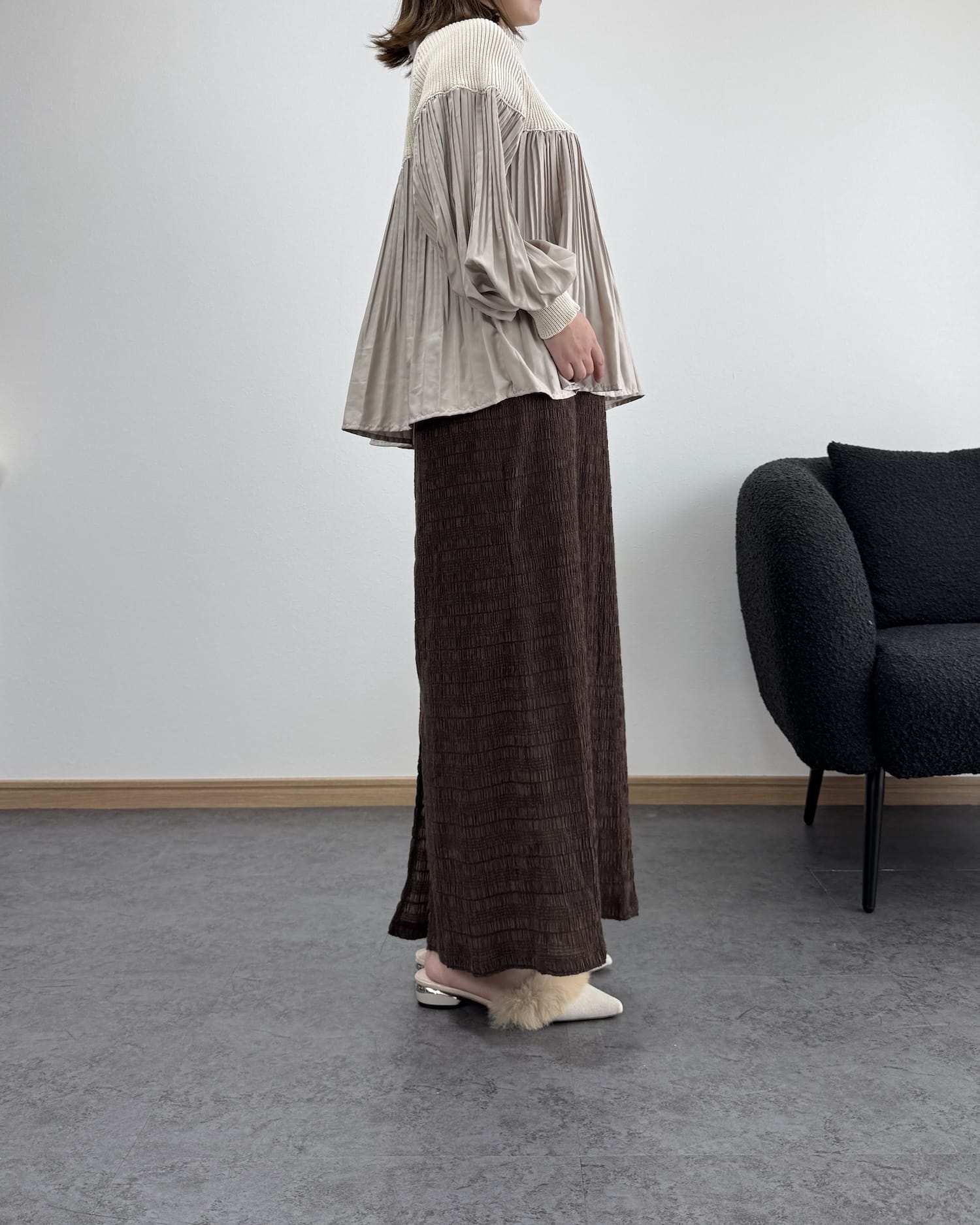 プリーツ切り替えタートルトップス【O.W-beside-】