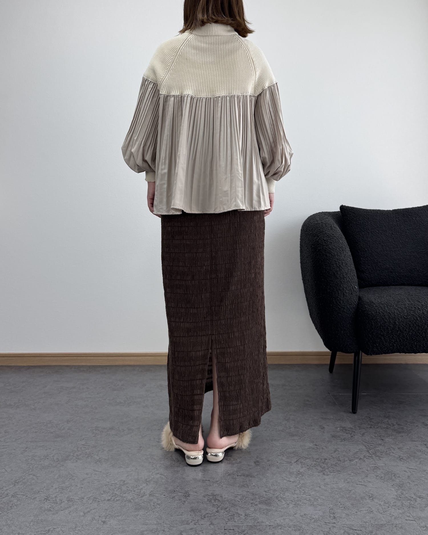 プリーツ切り替えタートルトップス【O.W-beside-】