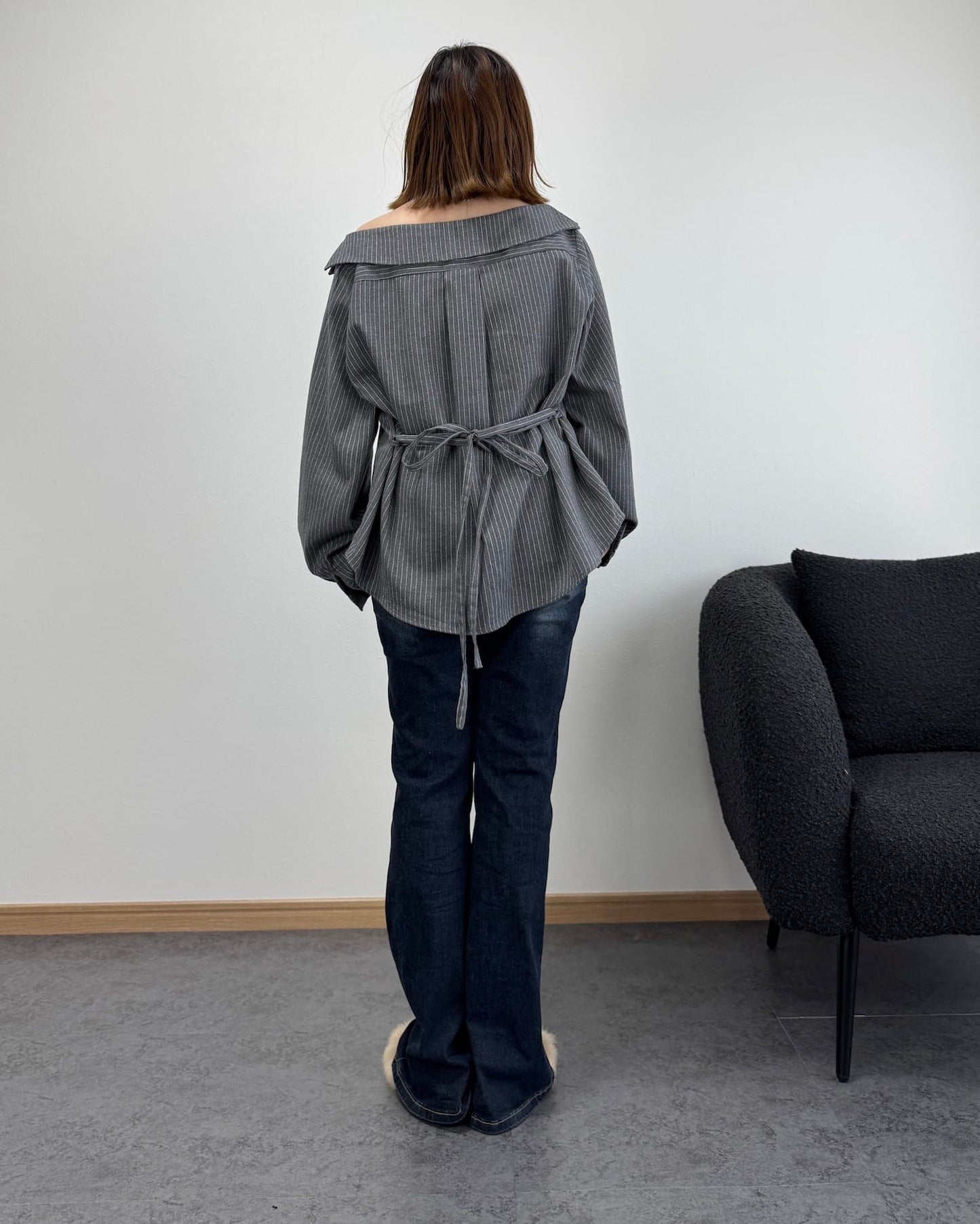 セミオフショルピンストライプトップス【3way】