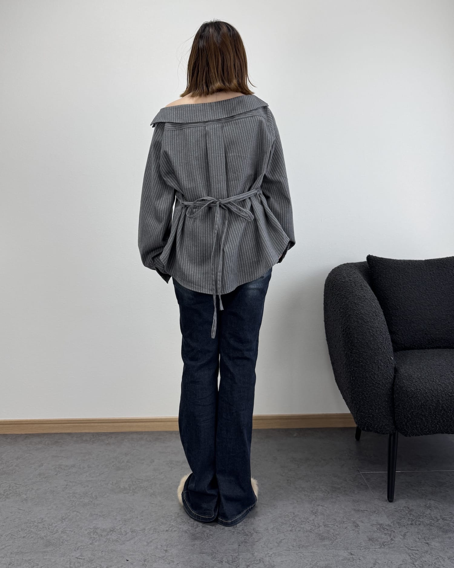 セミオフショルピンストライプトップス【3way】