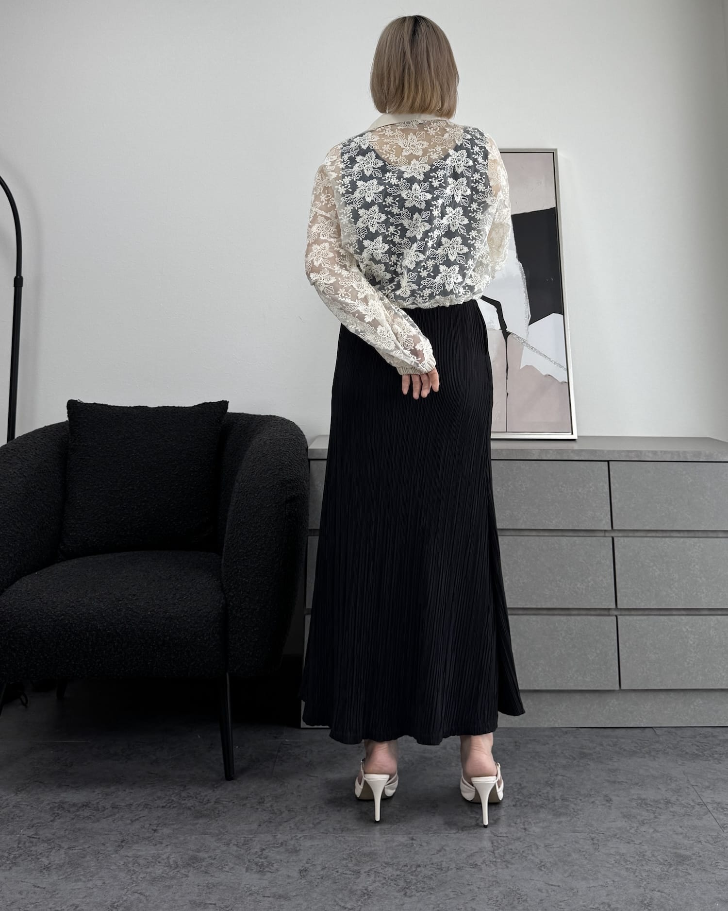 レースフラワー刺繍クロップドシアーブルゾン – OW