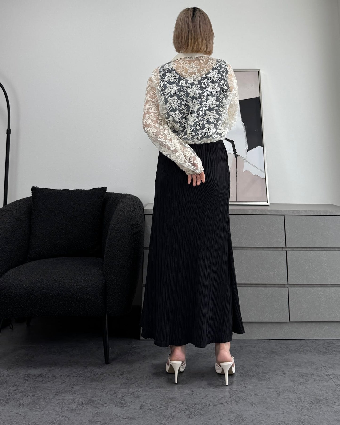 レースフラワー刺繍クロップドシアーブルゾン