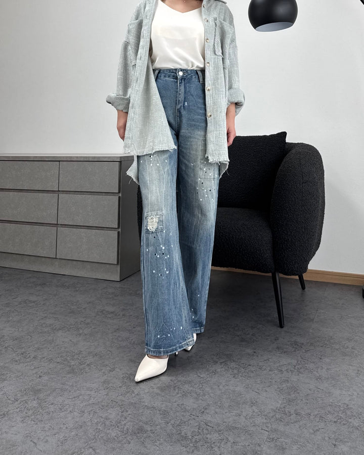 ペイントデザインダメージデニム