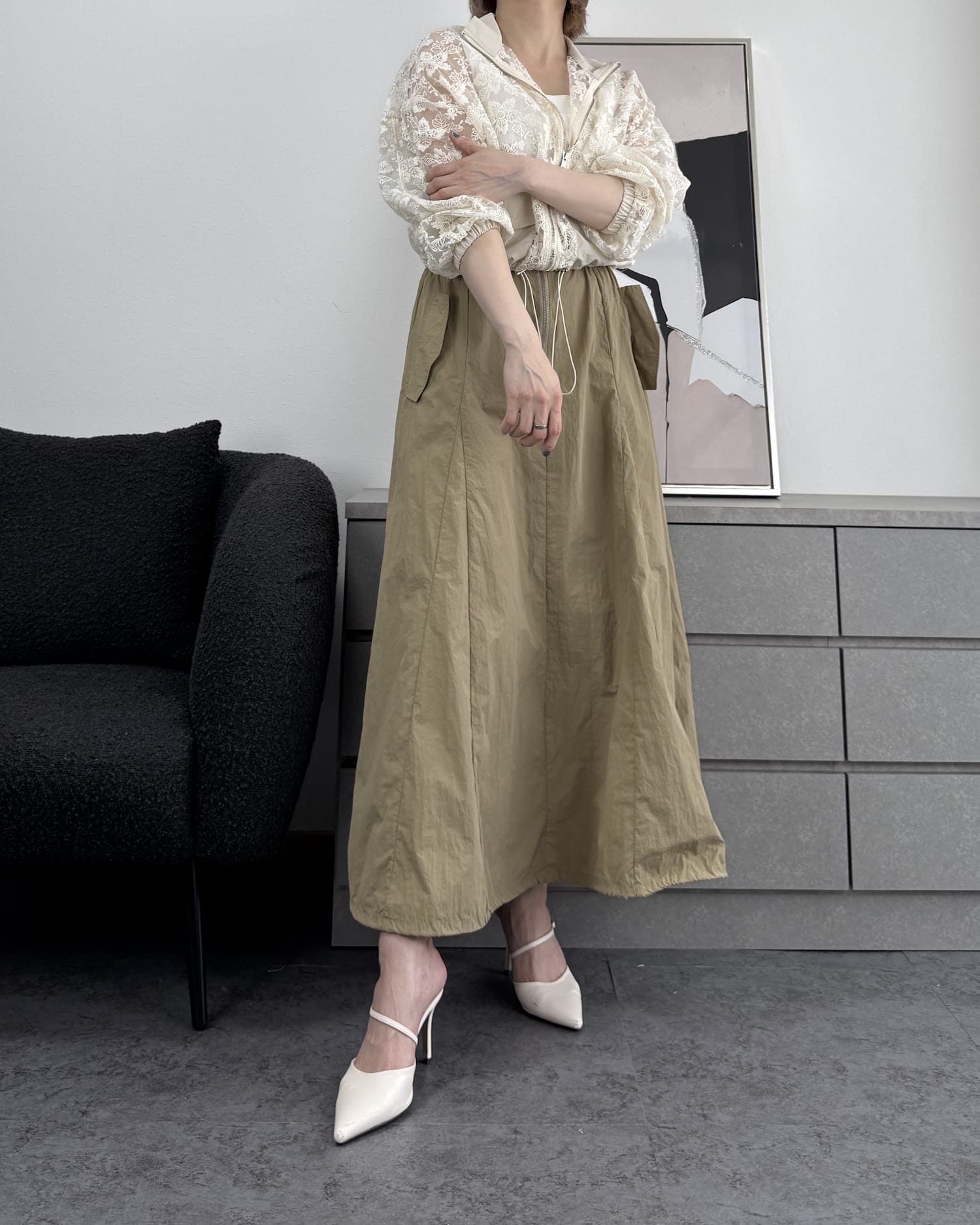 裾ドロストナイロンスカート