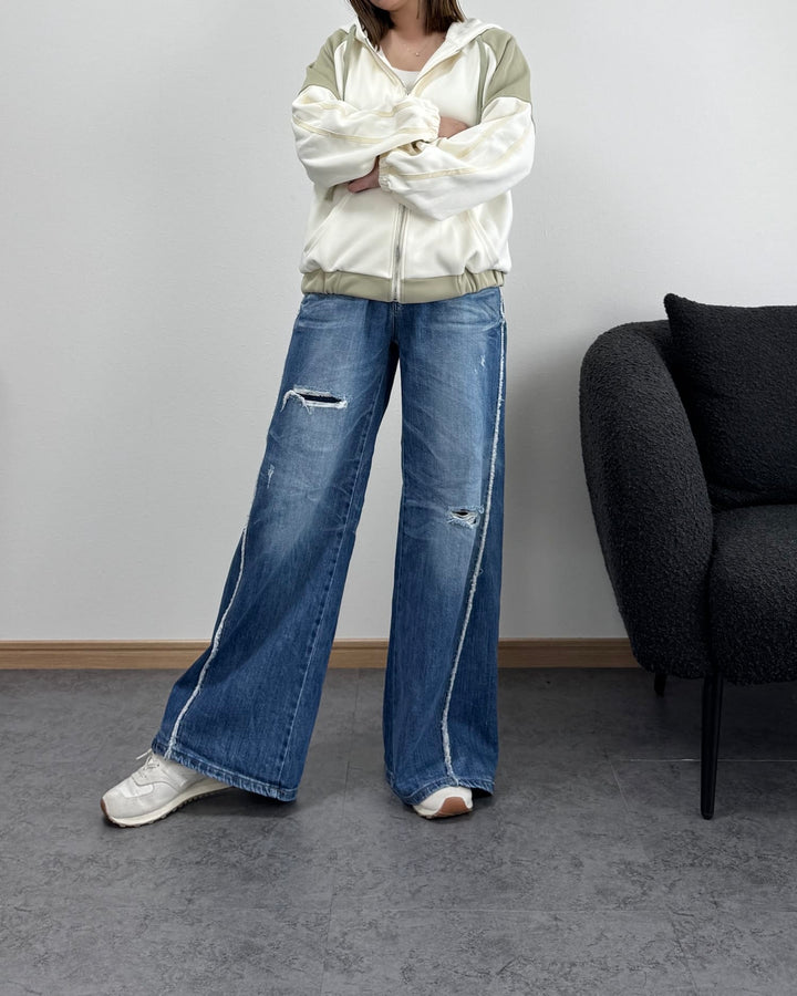 バイカラージップアップパーカー