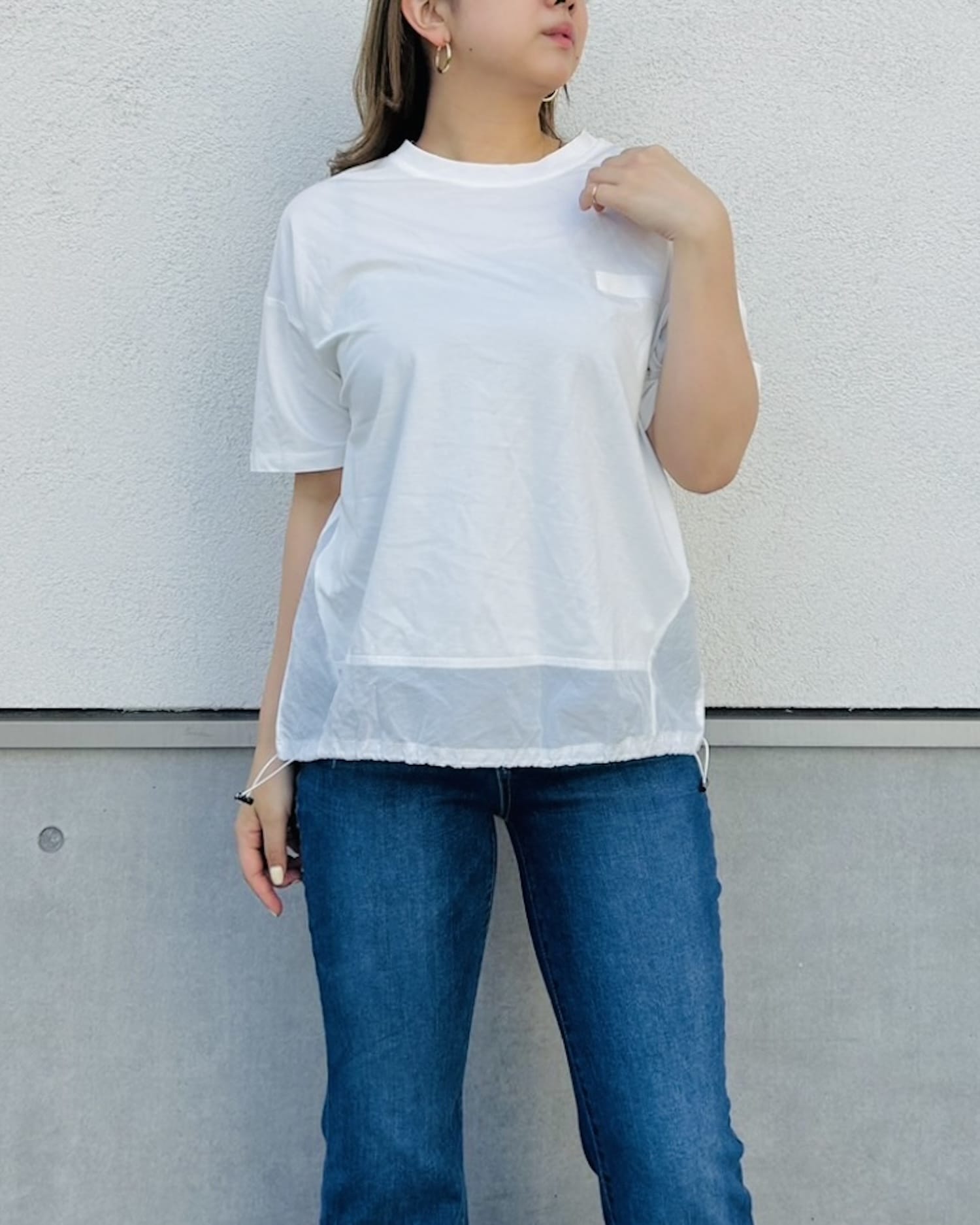 裾ドロストデザインTシャツ