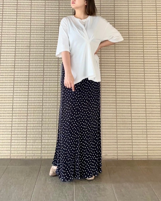 片側サイドスリット五部袖デザインTシャツ