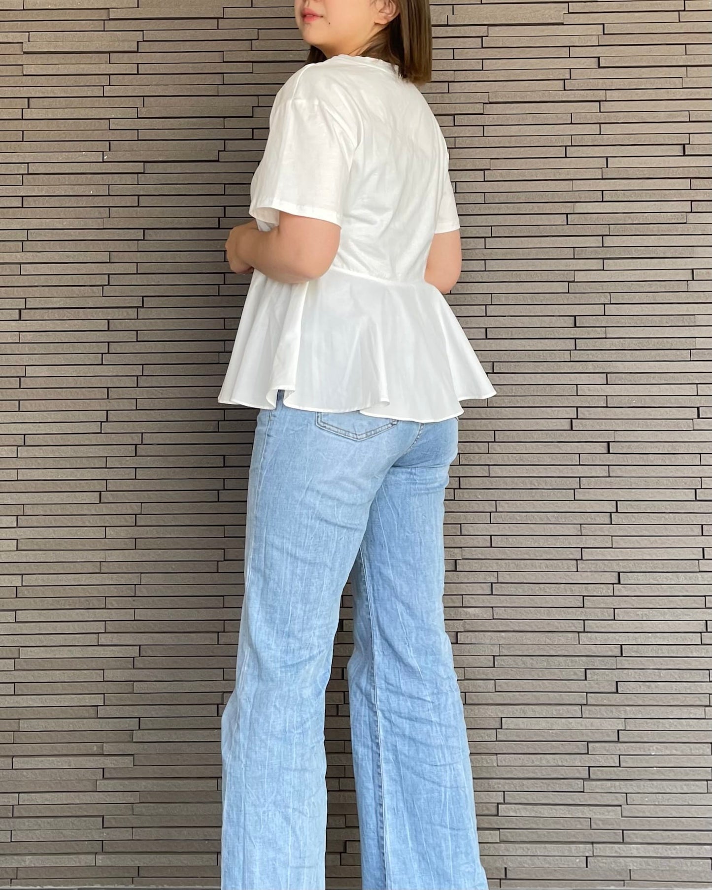異素材切り替えフリルTシャツ