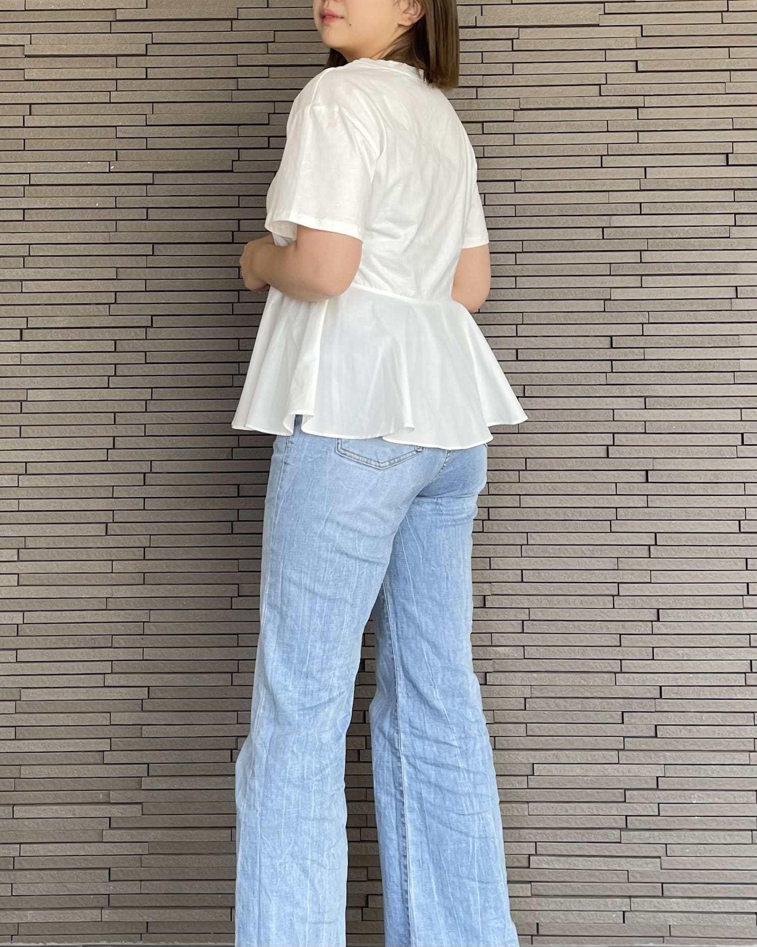 異素材切り替えフリルTシャツ